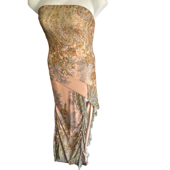 Windsor Strapless Floral Brocade Ruffle Midi Dress Peach Multicolor Size M NWT - Picture 3 of 13